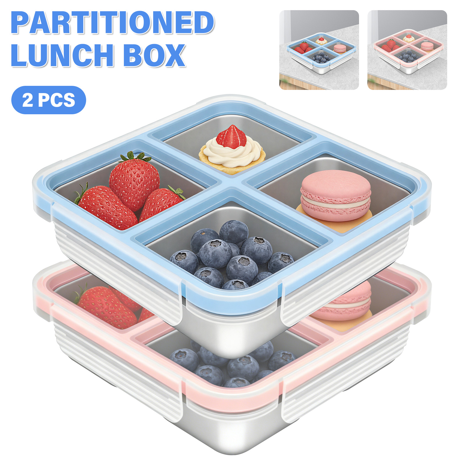 Food Snacks For School - 2 Pcs Stainless Steel Snack Box