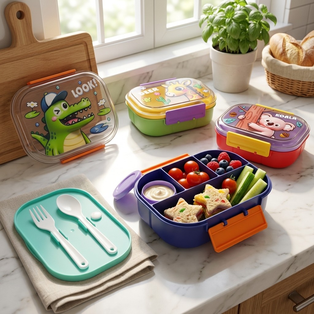 Cute Cartoon Kids Lunch Box 4  - مراجعة Food Snacks For School وسعره