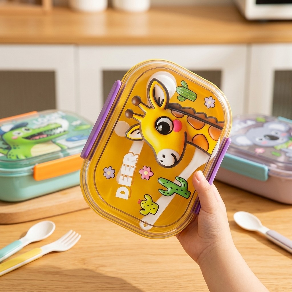 Cute Cartoon Kids Lunch Box 4  - مراجعة Food Snacks For School وسعره
