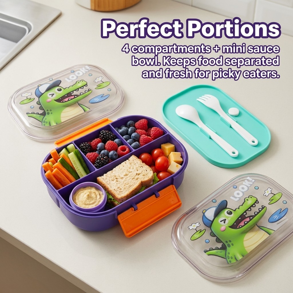 Cute Cartoon Kids Lunch Box 4  - مراجعة Food Snacks For School وسعره